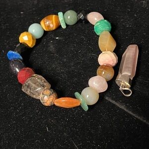 Multicolor Gemstone Bracelet and rose quartz pendant